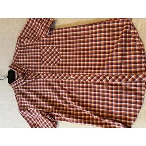 Ben Sherman Orange and Burgundy Plaid Short Sleeve Button-Up